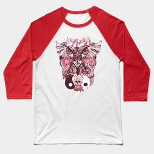 Pink and White Owl And Ageless Skull Baseball T-Shirt